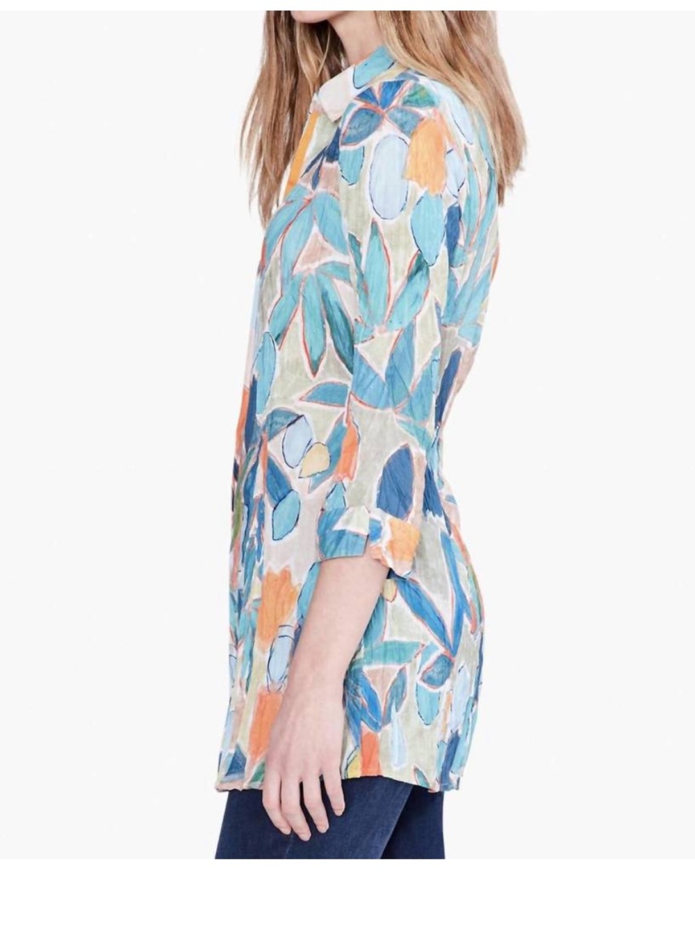 Nic + Zoe Floral Citrus Grove Button Up Tunic Top Size XS Watercolor Artsy - Picture 2 of 12